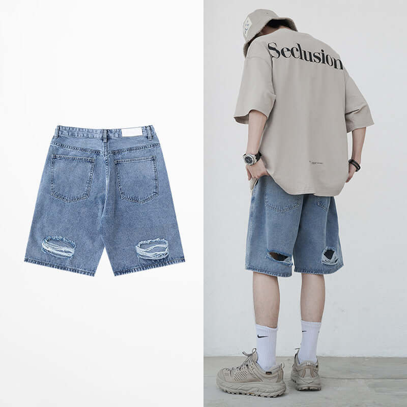 Men's Denim Shorts Ripped Thin Pants. Cotton,Denim,Shorts