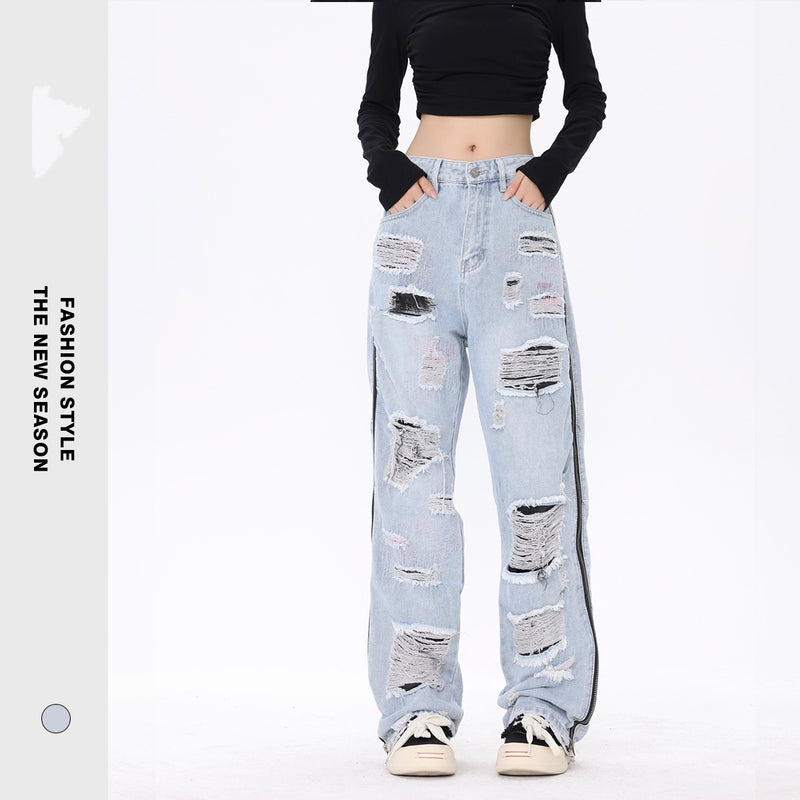 American Street Retro - Women's Tattered Washed Jeans. Jeans