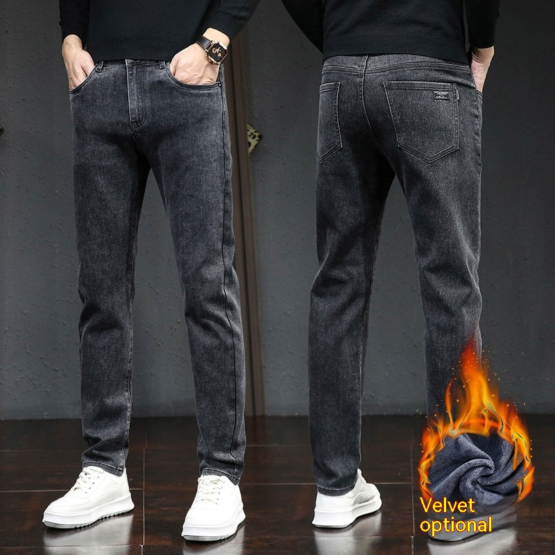 Men's Autumn And Winter Fleece Lined Thick Jeans. Cotton,Denim,Fleece,Jeans,Lined,Thick