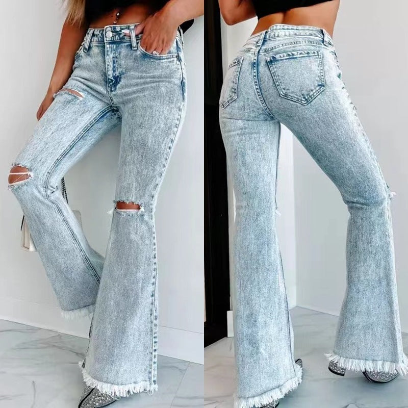 Women's Fashion Wash High Waist Ripped Jeans.