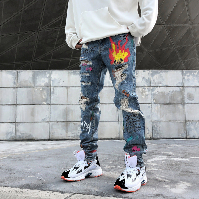 Men's Graffiti Ripped Jeans. Denim,graffiti,Jeans,rip,ripped,torn