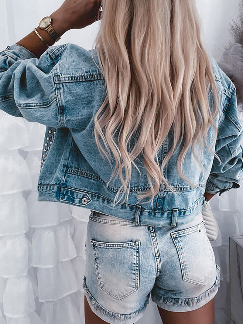 Women's Autumn Street Rivet Denim Jacket. Cotton,Denim,Jacket