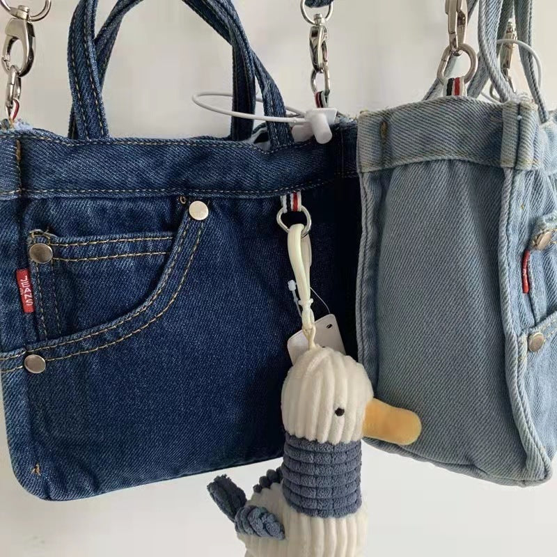 Sophisticated Mini Denim Bag Versatile Portable. Bag,Cotton,Denim,Strap