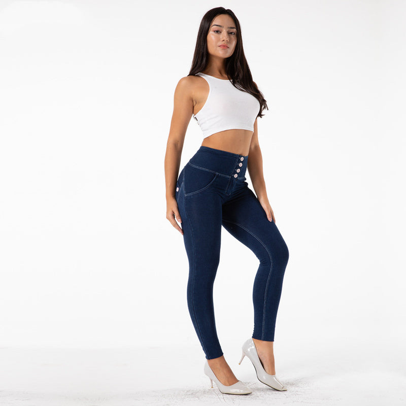 Four Buttons Figure-Hugging Women Fitness Jeans. Cotton,Denim,Tight