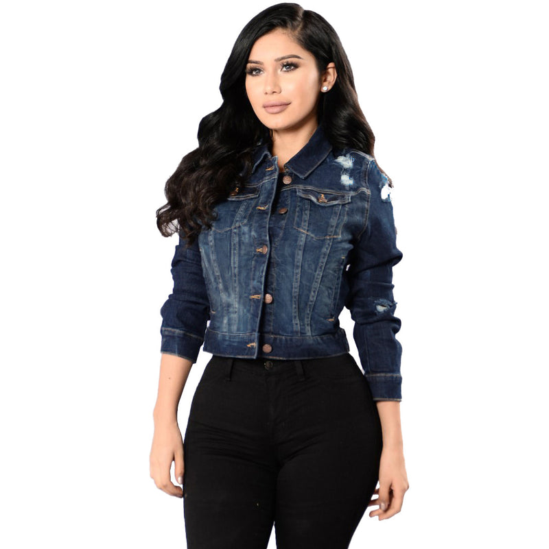 Casual Fashion Long Sleeve Ladies Denim Jacket. Cotton,Denim,Jacket