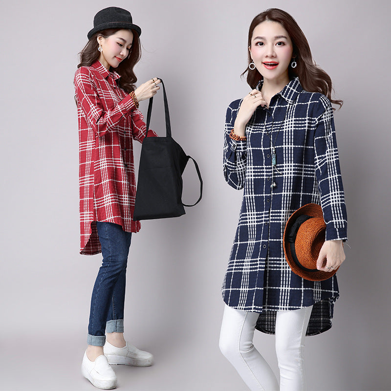 Plaid Women's Shirt, Long Sleeves, Loose And Thin, Mid-length Women. Long Sleeve,Loose,Shirt