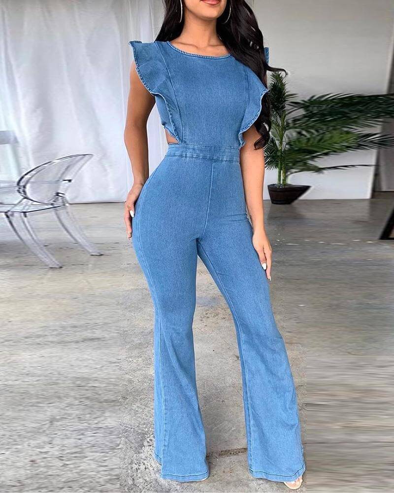 Ladies Sling Denim Jumpsuit. Cotton,Denim,Jumpsuit