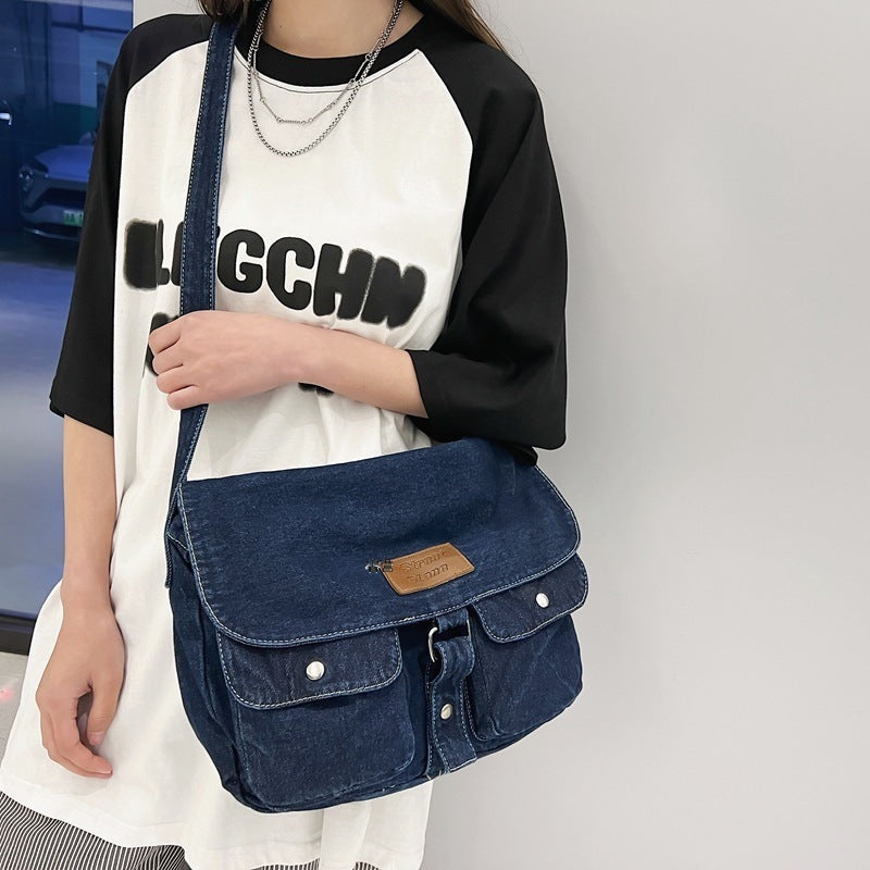 Pure Color Washed Denim Canvas Bag. Bag,Cotton,Denim