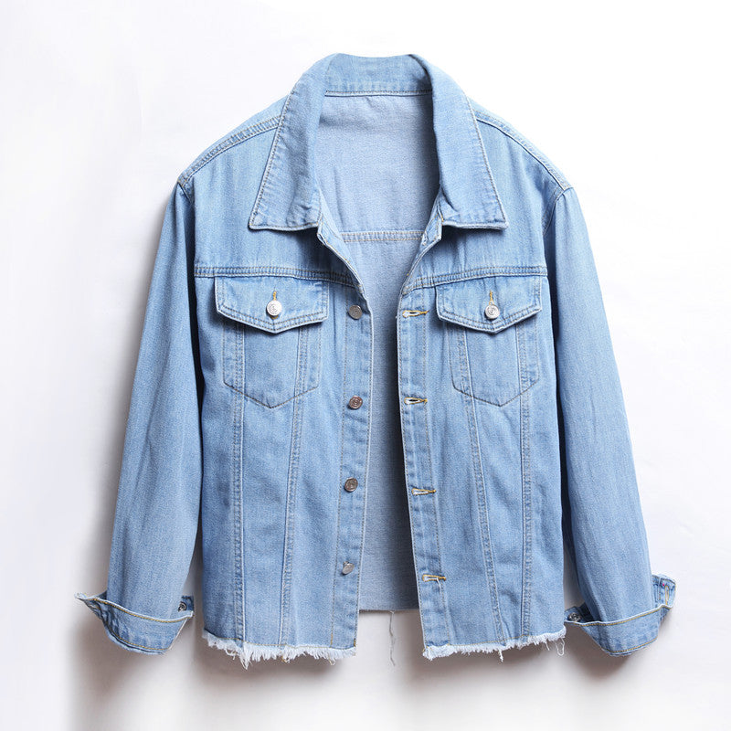 Denim Loose Frayed Short Jacket. Cotton,Denim,Jacket