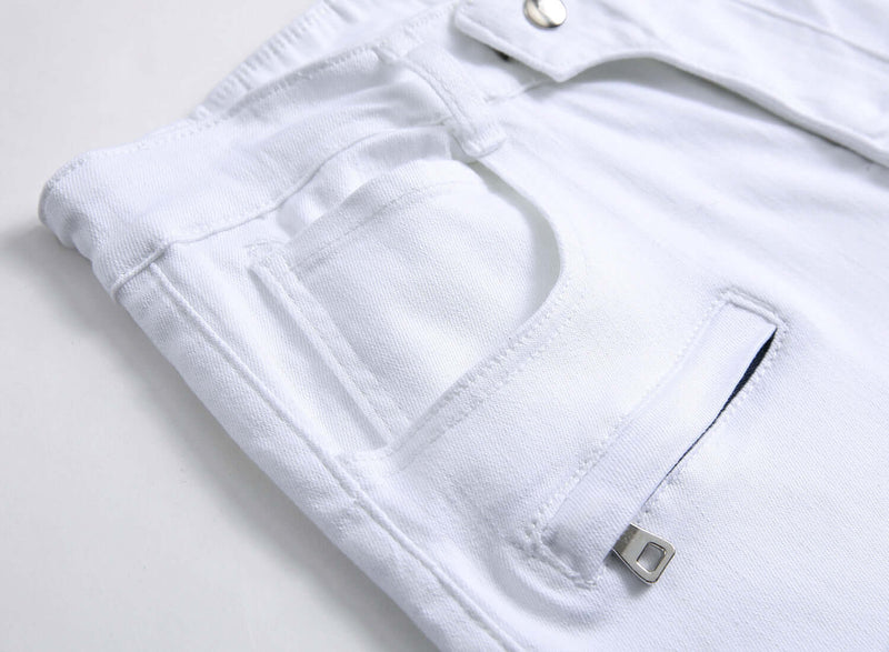 Men's white slim denim shorts. Cotton,Denim,Shorts