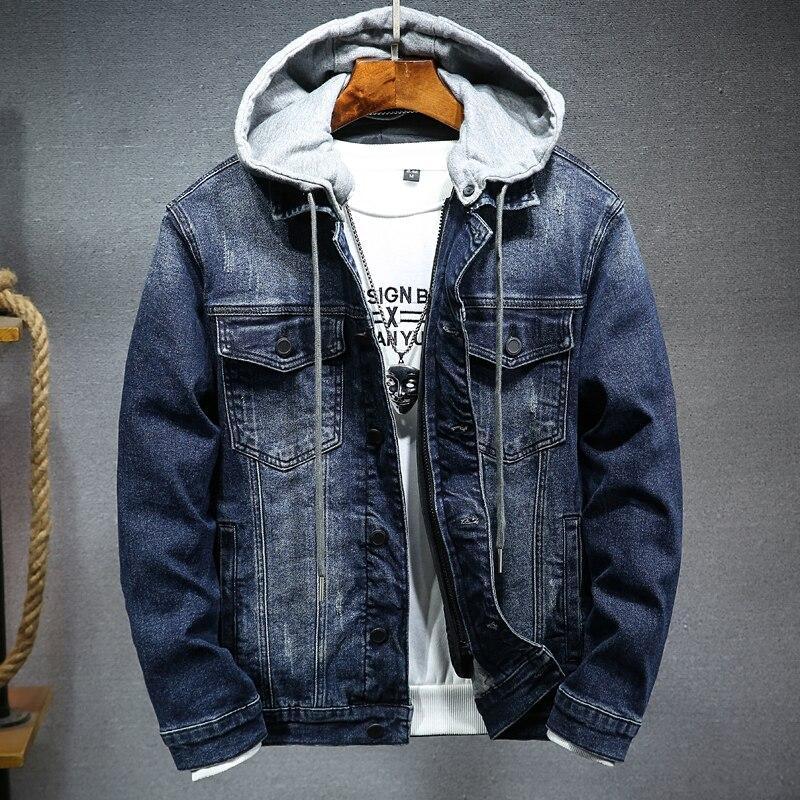 Thick Denim Jacket Men's. Cotton,Denim,Hooded,Jacket,Lined