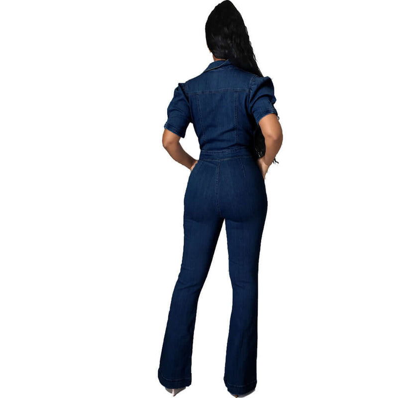 Trendy Slim Fit Denim Jumpsuit. Cotton,Denim,Jumpsuit