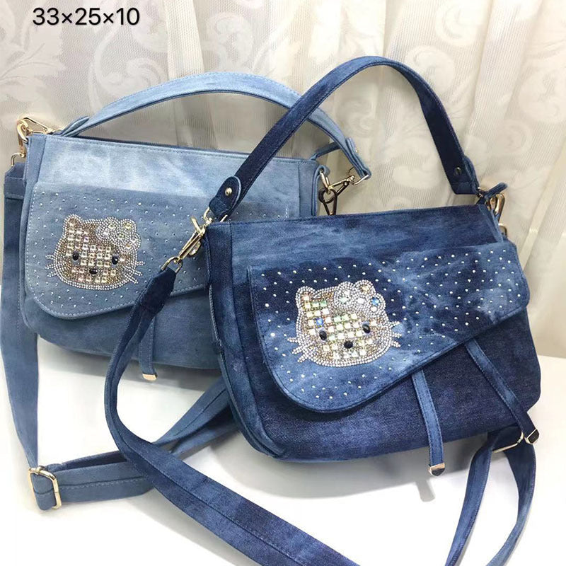 Fashion Denim Owl Shoulder Bag. Bag,Cotton,Denim