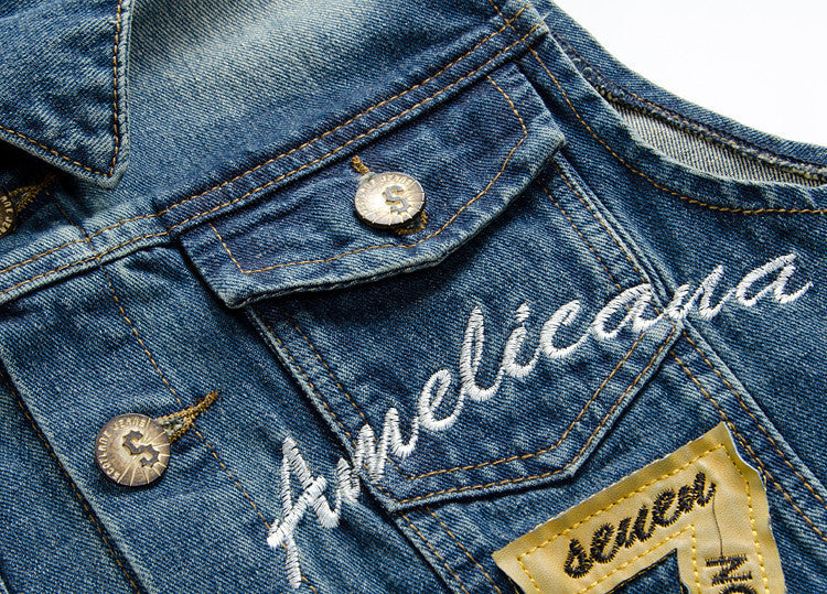 Men's Denim Waistcoat Jacket w/Embroidery