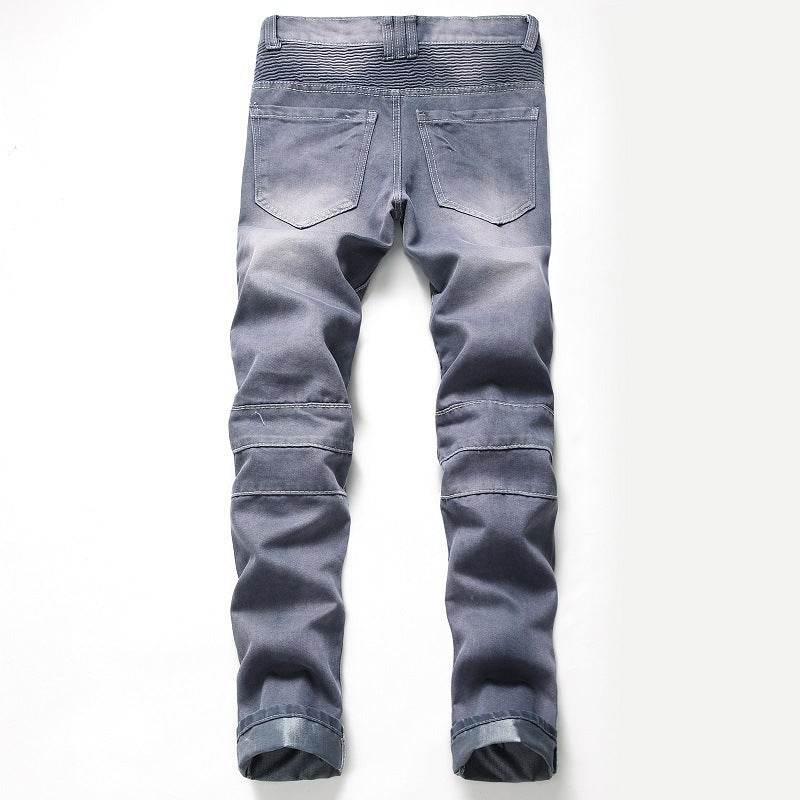 Nostalgic Ripped Motorcycle Jeans Straight Personality. Denim,ripped,Straight,Vintage