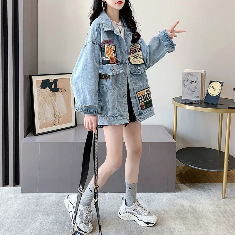 Fashion Women's Patch Badge Denim Jacket