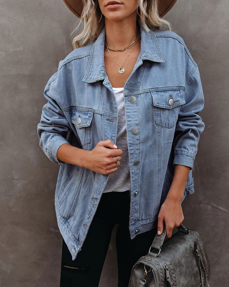 Women's Solid Color Denim Casual Jacket. Cotton,Denim,Jacket