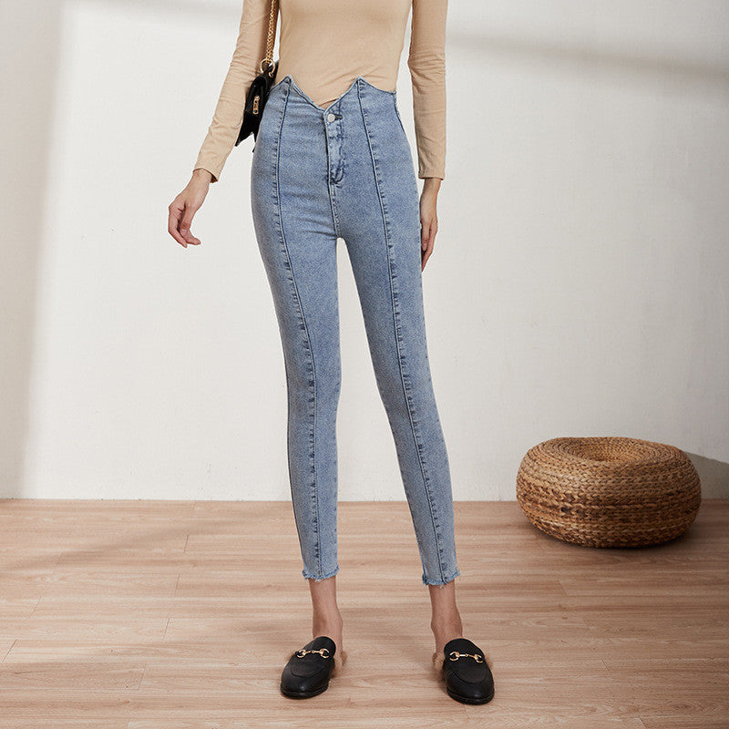 Korean Style High Waist Stretch Slim Jeans For Women.