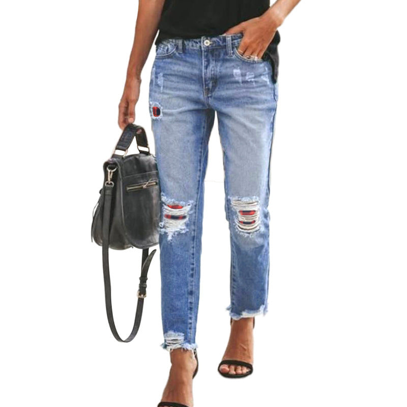 Fashion Sexy Ripped Raw Edge High Waist Ladies Cropped Jeans.