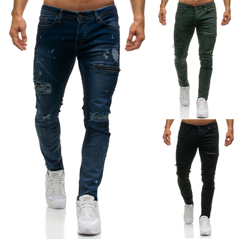 Zipper Autumn And Winter Men's Casual Ripped Jeans. Cotton,Denim,men jeans,ripped