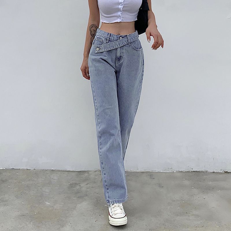 Irregular Belt Fashion High-Waist Slim Jeans.