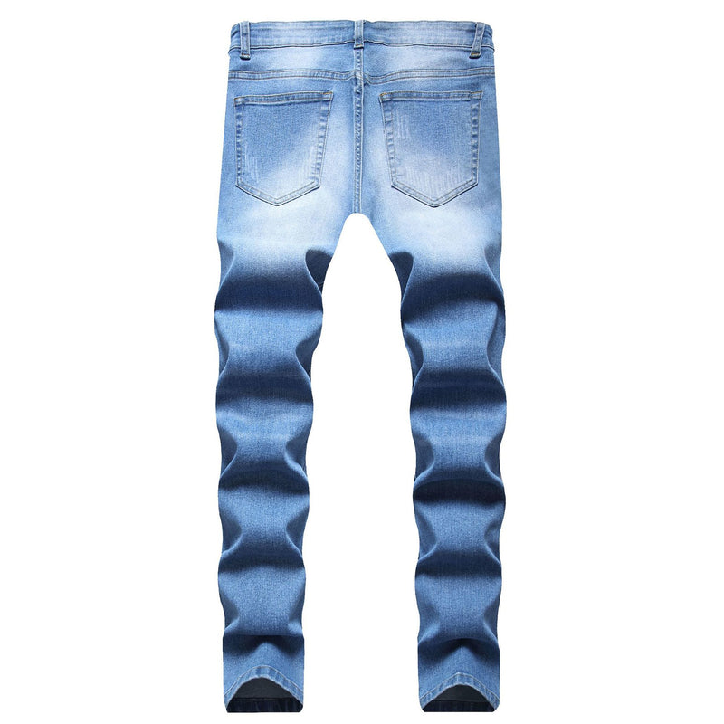 Men's Small Feet European And American Frayed Casual Slim Jeans. Denim,Distressed,Jeans,Slim,Small Feet