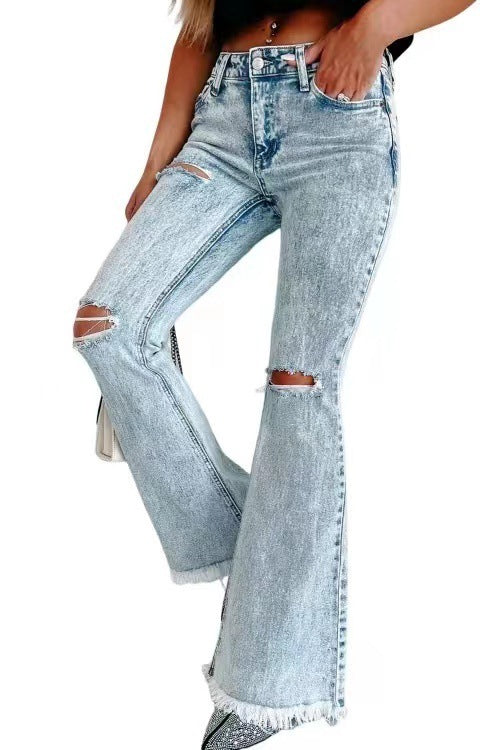 Women's Fashion Wash High Waist Ripped Jeans.