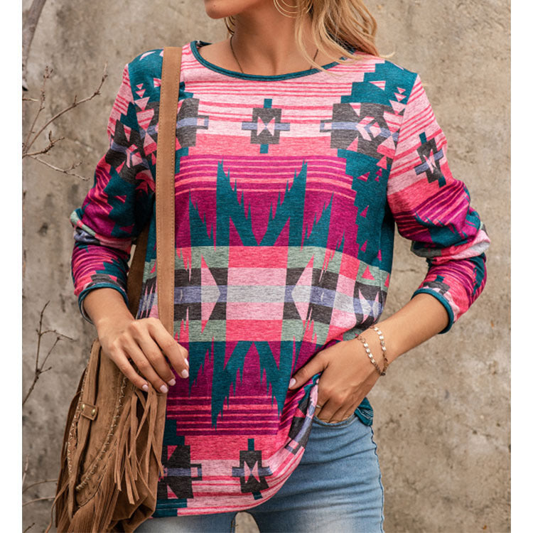 Spring New Women's Ethnic Style Long Sleeve T-shirt Women. Long Sleeve,T-Shirt