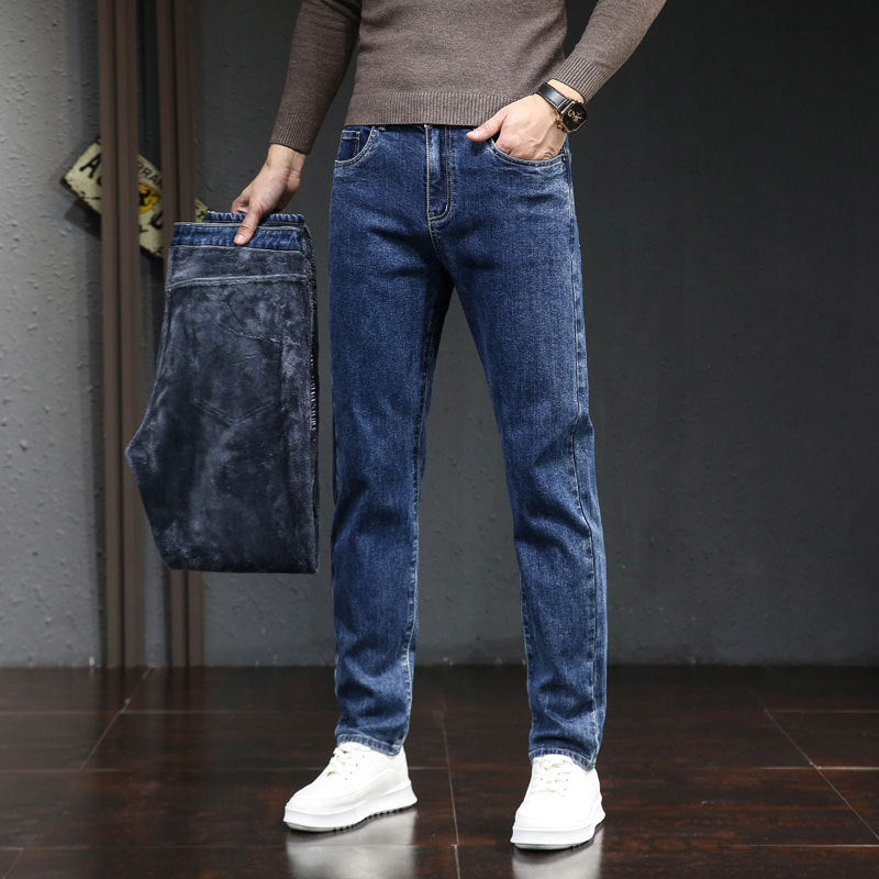 Men's Autumn And Winter Fleece Lined Thick Jeans. Cotton,Denim,Fleece,Jeans,Lined,Thick