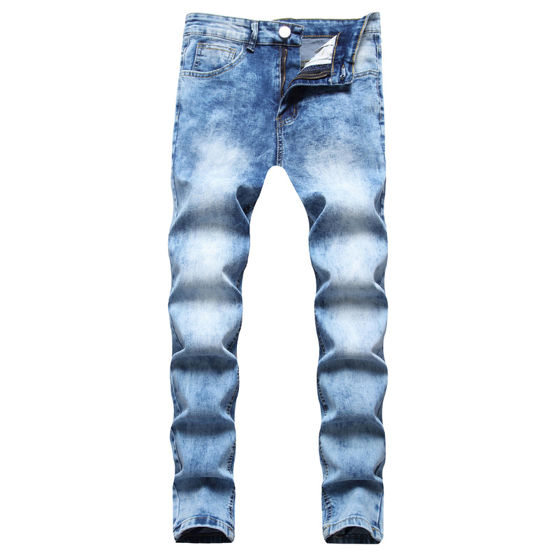 Men's Small Feet European And American Frayed Casual Slim Jeans. Denim,Distressed,Jeans,Slim,Small Feet