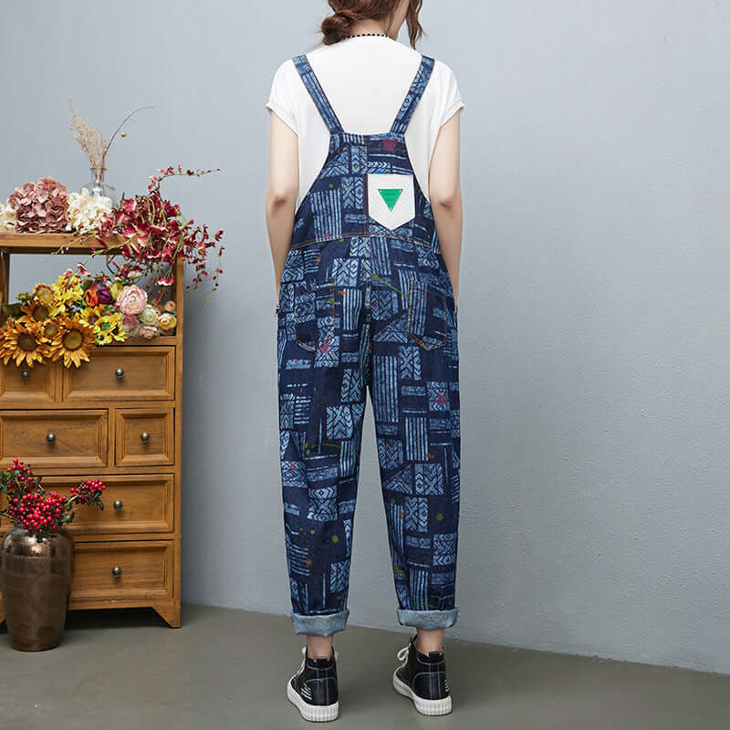 Large Size Denim European Printed Denim Fashion Girl. Cotton,Denim,Jumpsuit