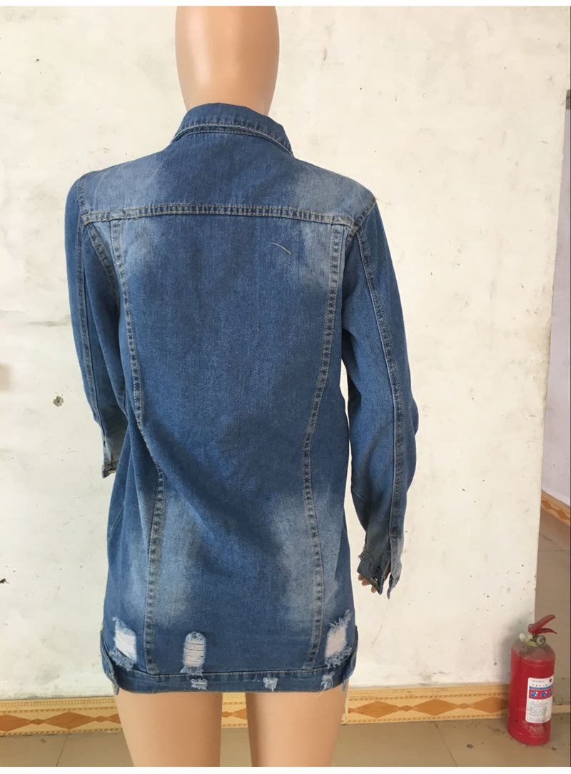 Loose denim jacket.