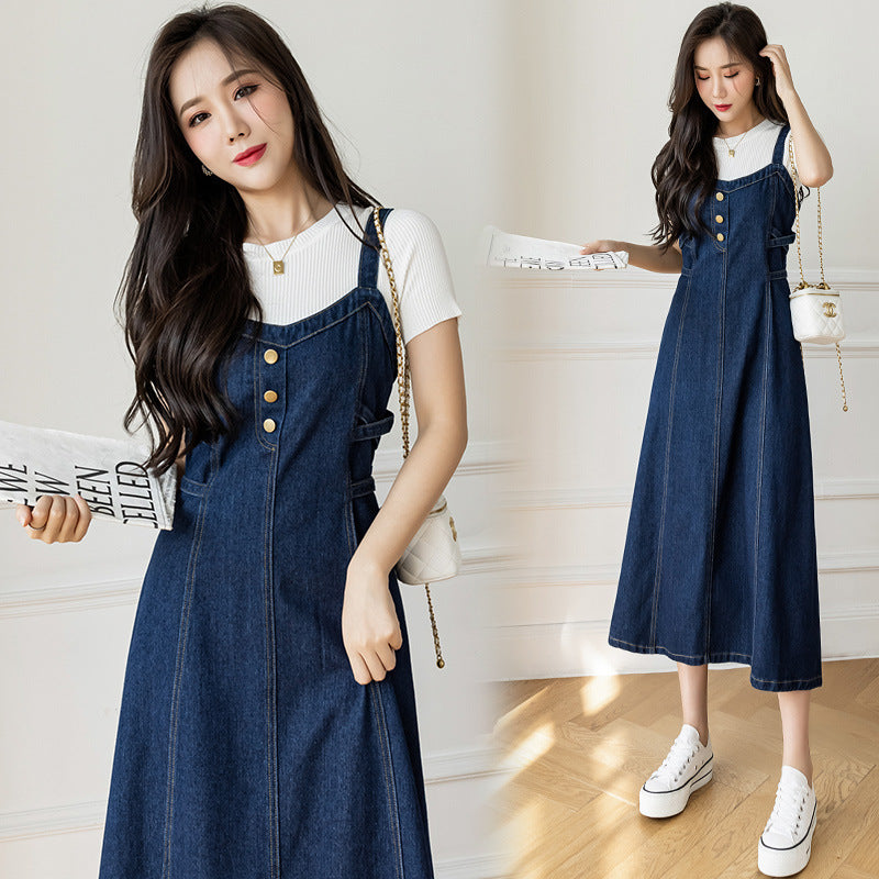 Spring And Autumn New Korean Style Casual All-matching Jeans Suspender Dress.