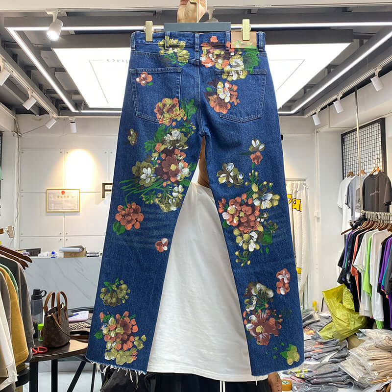 Summer Hand Drawn Doodle Floral Jeans