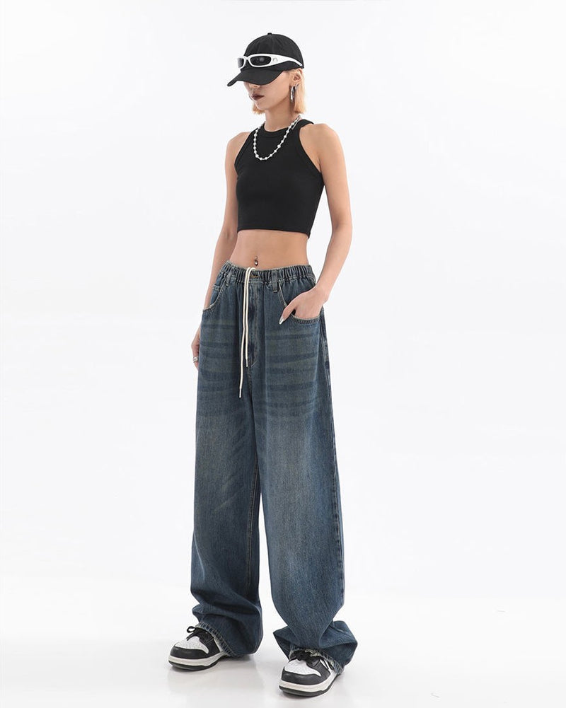 Women's Retro Slim Loose Wide Leg Jeans.