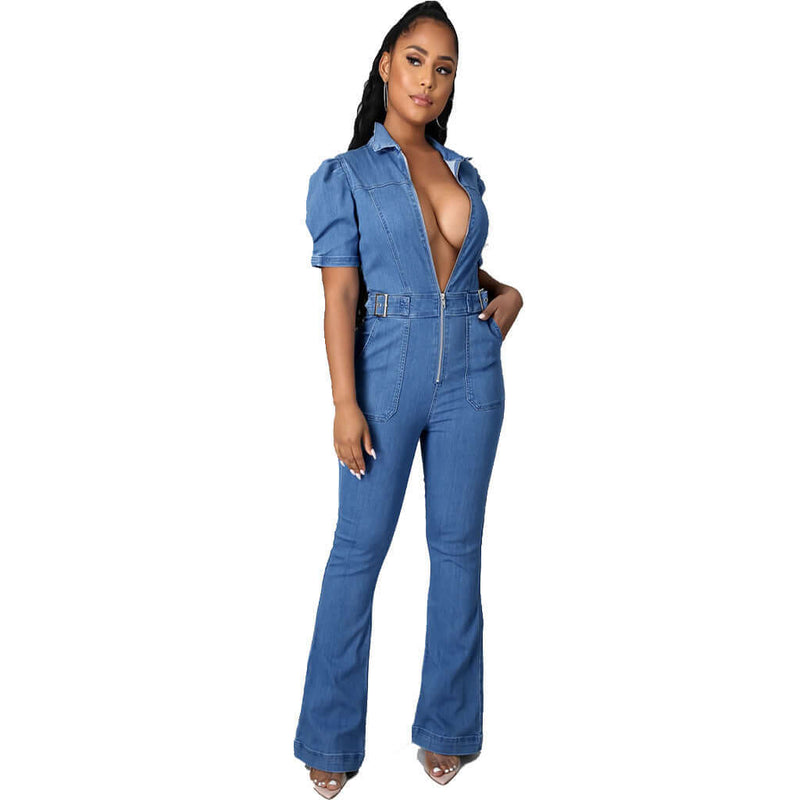 Trendy Slim Fit Denim Jumpsuit. Cotton,Denim,Jumpsuit