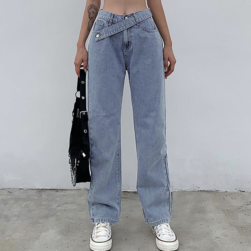 Irregular Belt Fashion High-Waist Slim Jeans.