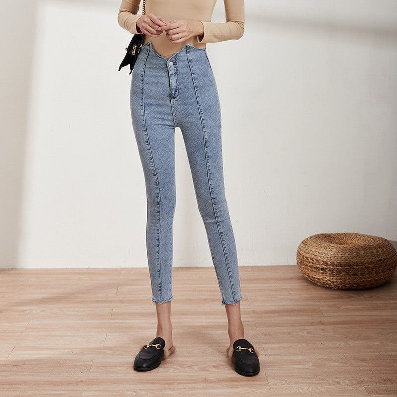 Korean Style High Waist Stretch Slim Jeans For Women.