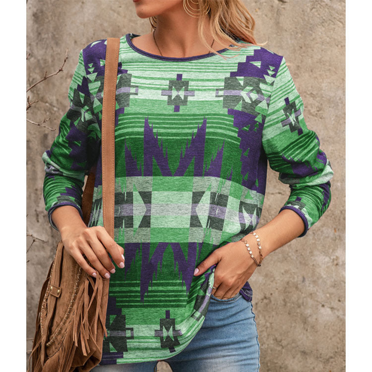 Spring New Women's Ethnic Style Long Sleeve T-shirt Women. Long Sleeve,T-Shirt