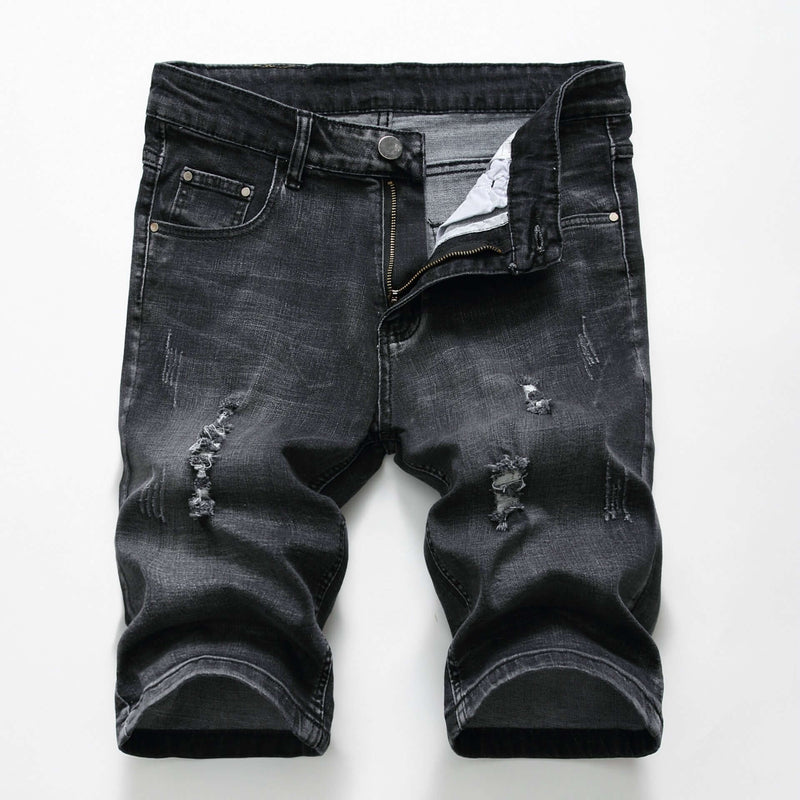 Denim Stretch Ripped Slim Denim Shorts. Cotton,Denim,Shorts