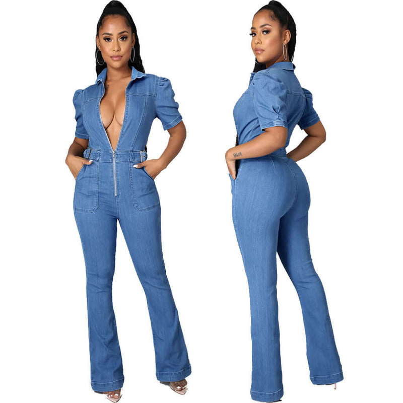 Trendy Slim Fit Denim Jumpsuit. Cotton,Denim,Jumpsuit