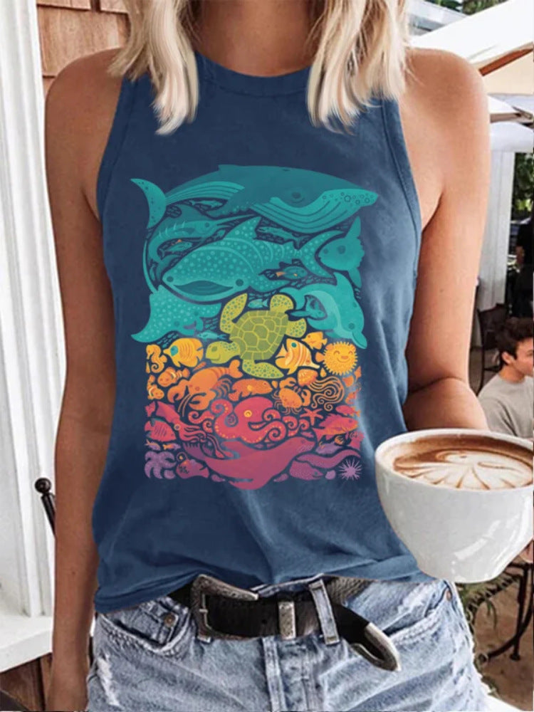 Summer Sports Casual Sleeveless Vest Printed Ladies. Shirt,Shoulders,Sleeveless,top