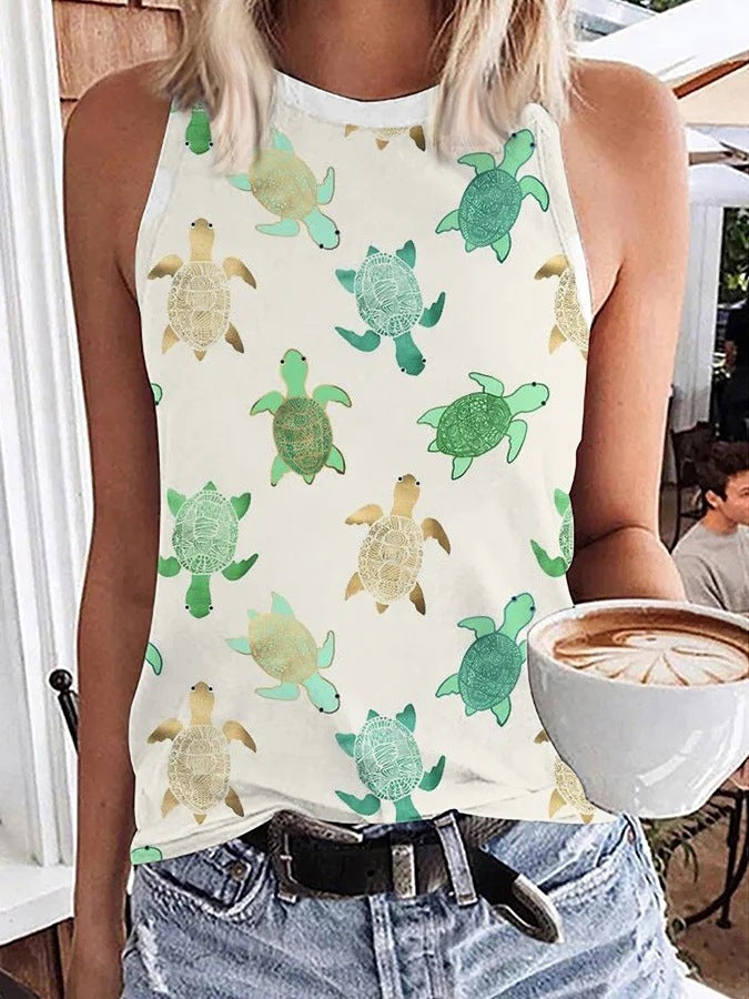 Summer Sports Casual Sleeveless Vest Printed Ladies. Shirt,Shoulders,Sleeveless,top