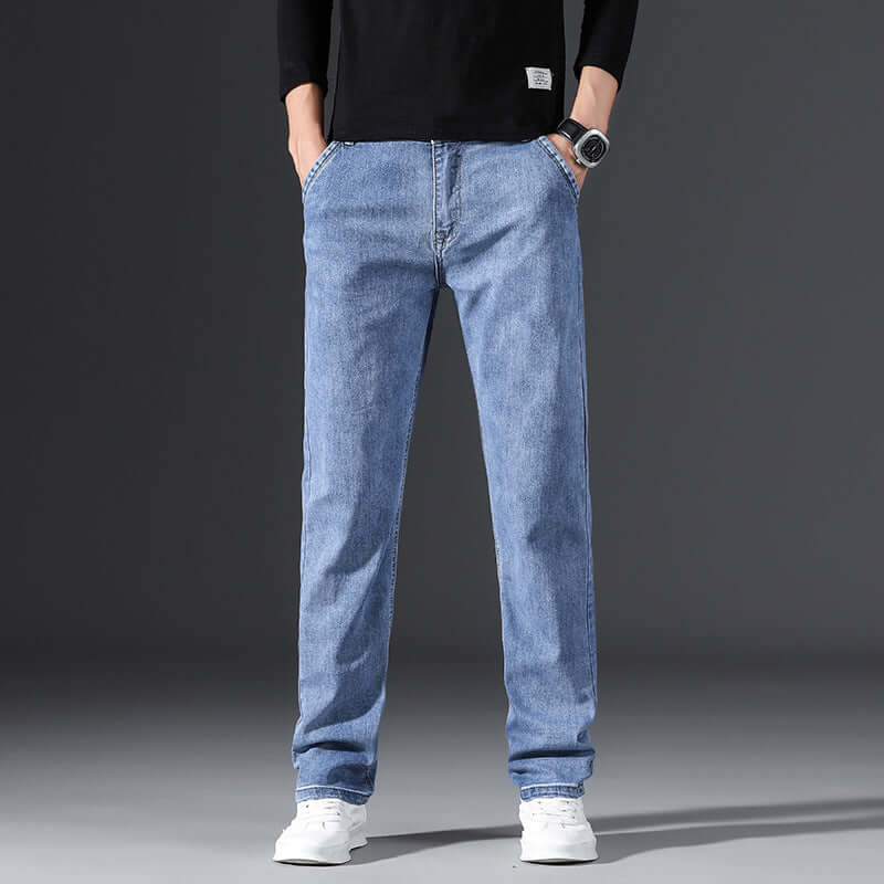 Men's Business Casual High Waist Stretch Jeans Simple Fashion Straight Loose Jeans. Cotton,Denim,Jeans,Straight