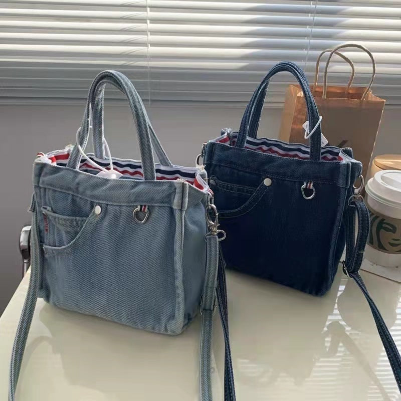 Sophisticated Mini Denim Bag Versatile Portable. Bag,Cotton,Denim,Strap