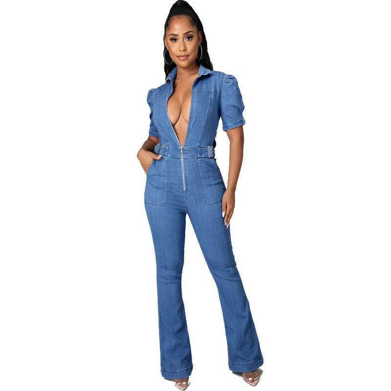 Trendy Slim Fit Denim Jumpsuit. Cotton,Denim,Jumpsuit