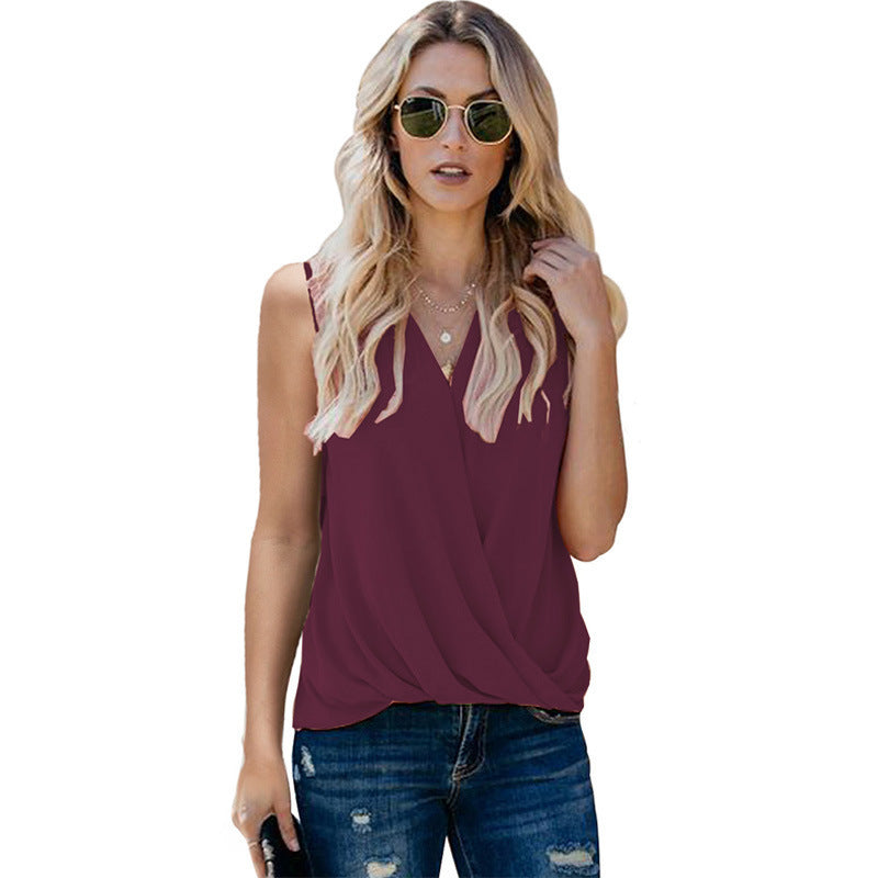 Solid Color V-neck Bottoming Ladies Vest. Shirt,Sleeveless,top,V-Neck