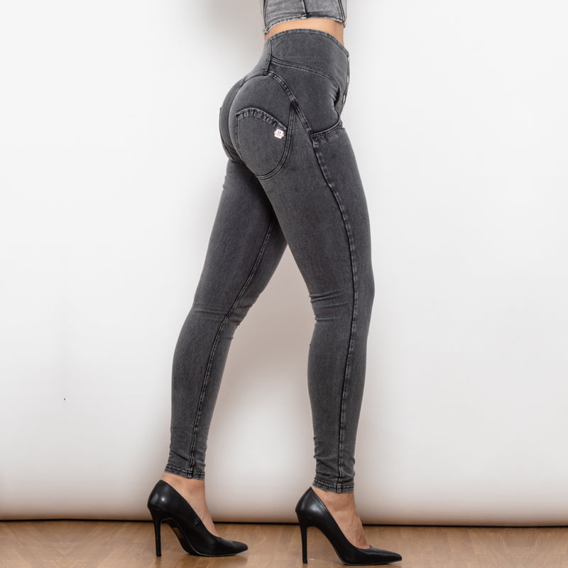 Women's Grey Lift Jeggings Button Up Lifting Jeans.