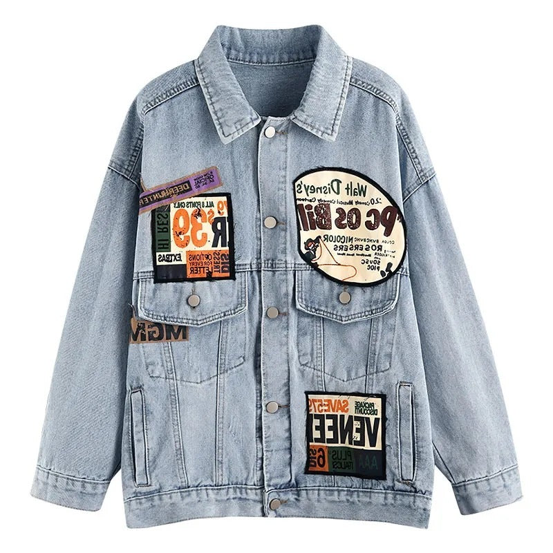 Fashion Women's Patch Badge Denim Jacket