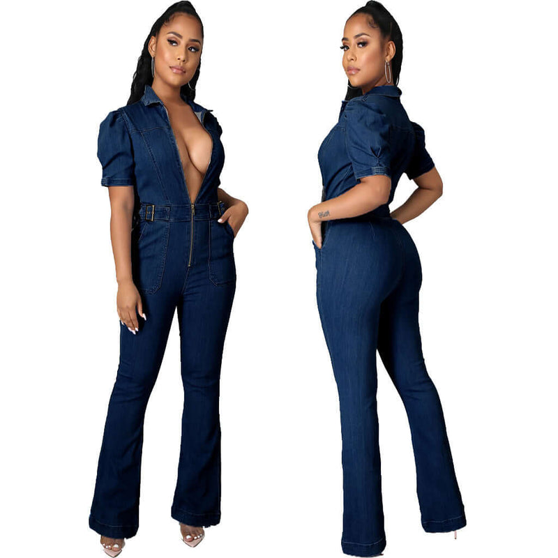 Trendy Slim Fit Denim Jumpsuit. Cotton,Denim,Jumpsuit